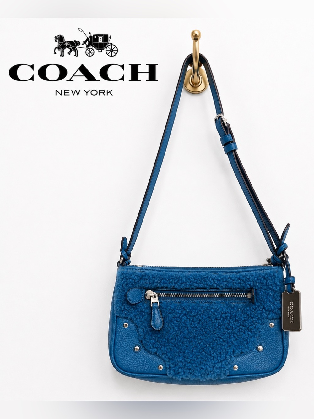 Coach Blue Shearling & Pebbled Leather Crossbody Bag